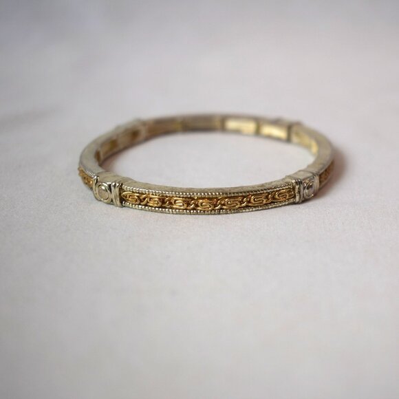 SilverTone Ornate Design GoldTone Wire Stretch Bangle Bracelet - Picture 1 of 3